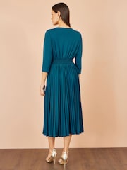 Yumi Blue Stretch Wrap Pleated Midi Dress - Image 4 of 5