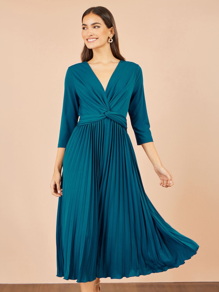 Yumi Blue Stretch Wrap Pleated Midi Dress - Image 5 of 5