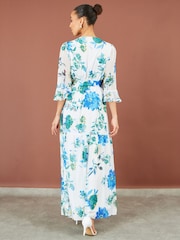 Yumi White Floral 3/4 Sleeve Wrap Maxi Dress - Image 4 of 5