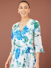 Yumi White Floral 3/4 Sleeve Wrap Maxi Dress - Image 5 of 5