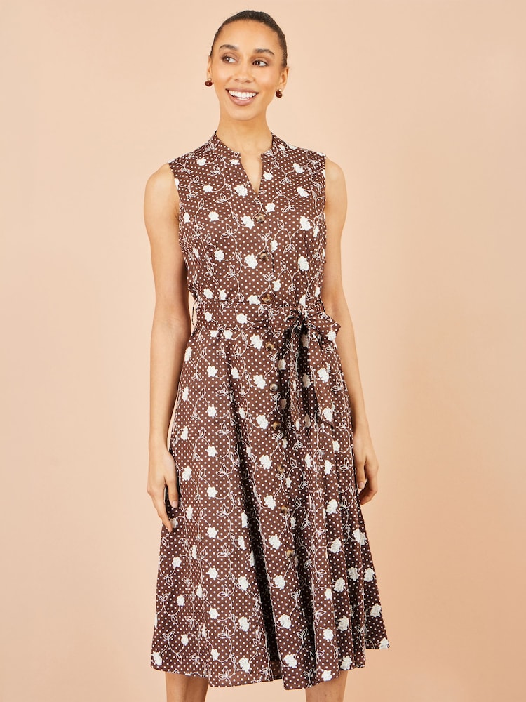 Yumi Brown Cotton Embroidery Shirt Dress - Image 1 of 5 Yumi Brown Cotton Embroidery Shirt Dress - Image 1 of 5