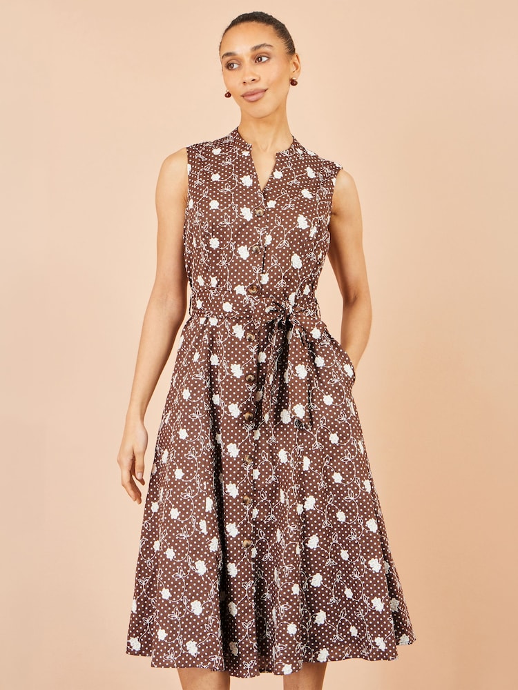 Yumi Brown Cotton Embroidery Shirt Dress - Image 5 of 5 Yumi Brown Cotton Embroidery Shirt Dress - Image 5 of 5