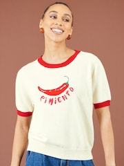 Yumi Cream Chilli Cotton Knitted Top - Image 1 of 5