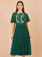 Yumi Green Sequin Embroidered Pleated Midi Dress - Image 1 of 5