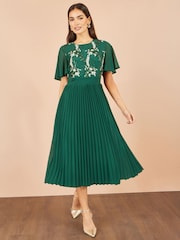 Yumi Green Sequin Embroidered Pleated Midi Dress - Image 2 of 5