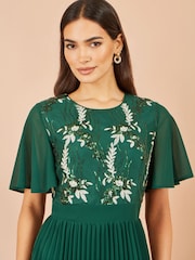 Yumi Green Sequin Embroidered Pleated Midi Dress - Image 3 of 5
