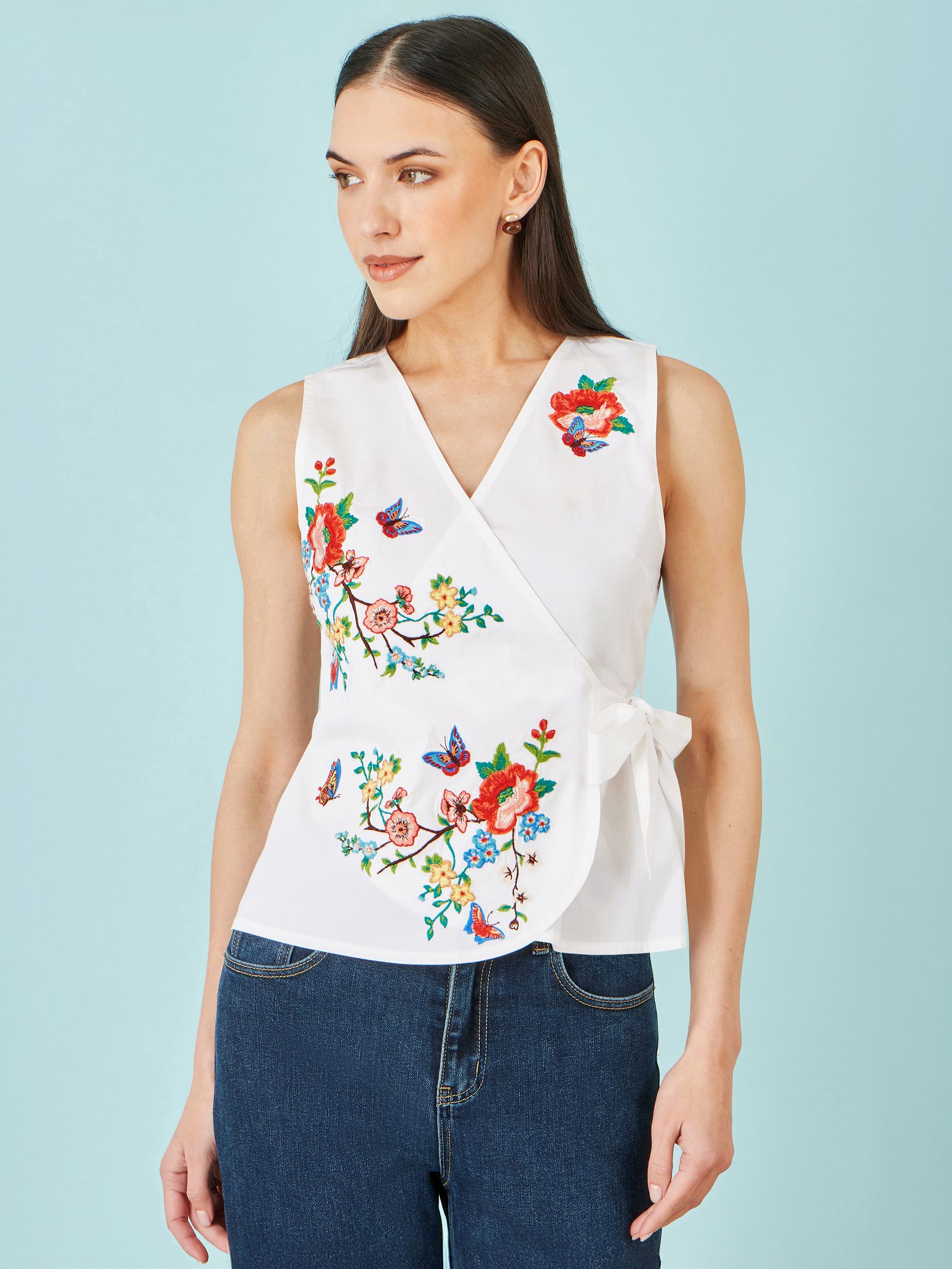 Buy Yumi White Stretch Cotton Embroidered Wrap Top from Next USA