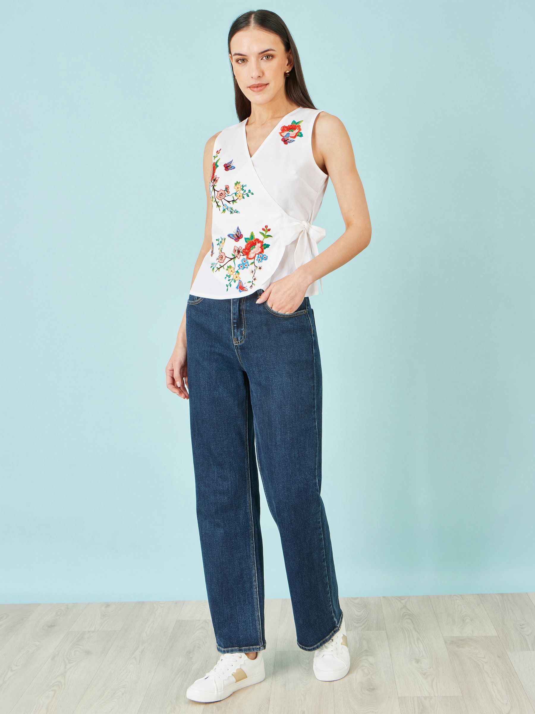 トップス UYMH Buy Yumi White Stretch Cotton Embroidered Wrap Top from Next Singapore
