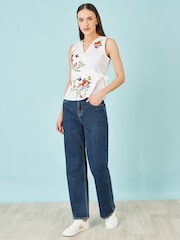 Yumi White Stretch Cotton Embroidered Wrap Top - Image 3 of 5