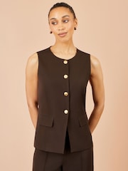 Yumi Brown Long Line Button Wasitcoat Top - Image 1 of 5