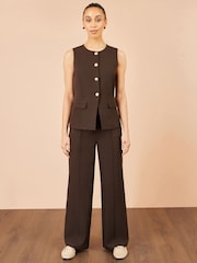 Yumi Brown Long Line Button Wasitcoat Top - Image 3 of 5
