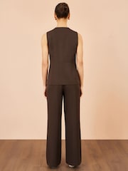 Yumi Brown Long Line Button Wasitcoat Top - Image 4 of 5