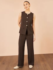Yumi Brown Long Line Button Wasitcoat Top - Image 5 of 5