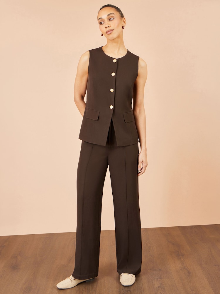 Yumi Brown Long Line Button Wasitcoat Top - Image 5 of 5 Yumi Brown Long Line Button Wasitcoat Top - Image 5 of 5