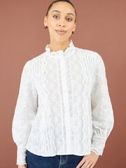 Yumi White Cotton Shirt With Lace Details - Image 1 of 5