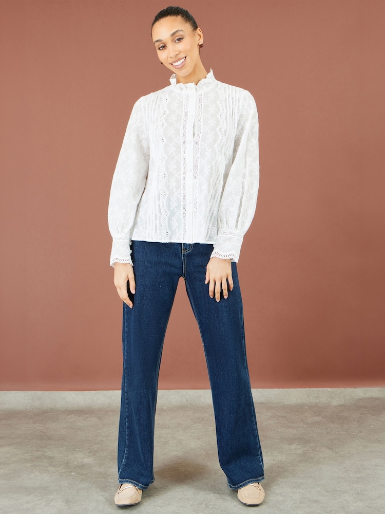 Yumi White Cotton Shirt With Lace Details - Image 2 of 5 Yumi White Cotton Shirt With Lace Details - Image 2 of 5