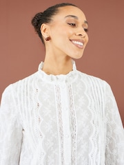 Yumi White Cotton Shirt With Lace Details - Image 3 of 5
