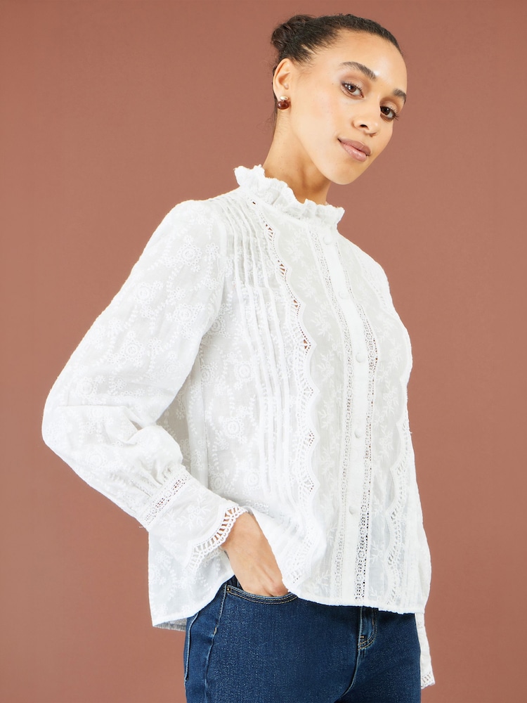 Yumi White Cotton Shirt With Lace Details - Image 5 of 5 Yumi White Cotton Shirt With Lace Details - Image 5 of 5