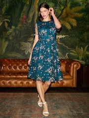 Yumi Blue Embroidered Floral Mesh Prom Dress - Image 2 of 5