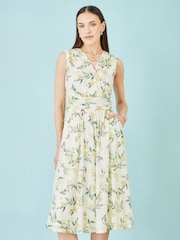 Yumi Cream Floral Mesh Stretch Midi Dress With Pockets - Image 1 of 5
