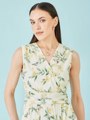 Yumi Cream Floral Mesh Stretch Midi Dress With Pockets - Image 3 of 5