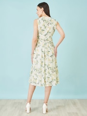 Yumi Cream Floral Mesh Stretch Midi Dress With Pockets - Image 4 of 5