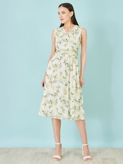 Yumi Cream Floral Mesh Stretch Midi Dress With Pockets - Image 5 of 5