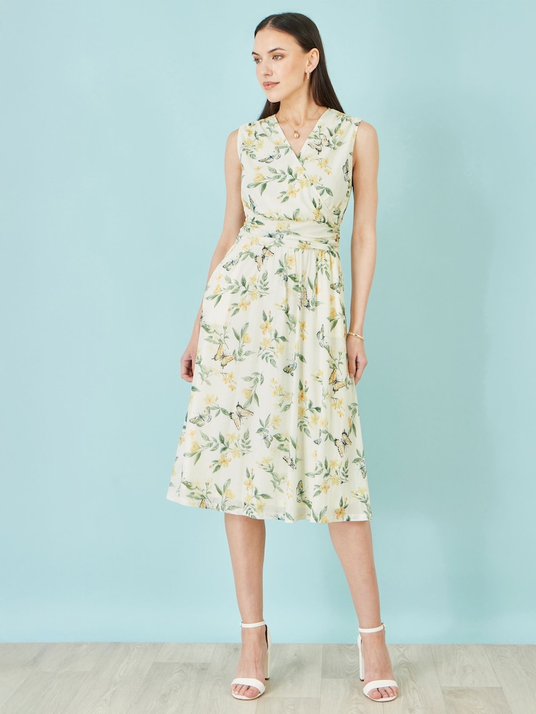 Yumi Cream Floral Mesh Stretch Midi Dress With Pockets - Image 5 of 5 Yumi Cream Floral Mesh Stretch Midi Dress With Pockets - Image 5 of 5