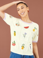 Yumi Cream Fruit Cotton Knitted Top - Image 1 of 5