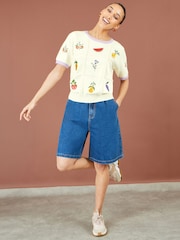Yumi Cream Fruit Cotton Knitted Top - Image 2 of 5