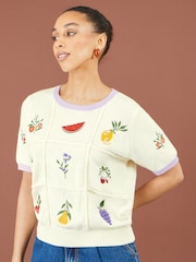 Yumi Cream Fruit Cotton Knitted Top - Image 3 of 5