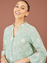 Yumi Green Daisy Broderie Shirt With Fluted Sleeves - Image 5 of 5