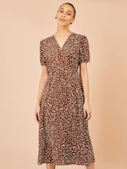 Yumi Brown Spot Midi Dress With Split Hemline - Image 1 of 5