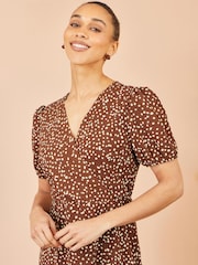Yumi Brown Spot Midi Dress With Split Hemline - Image 3 of 5
