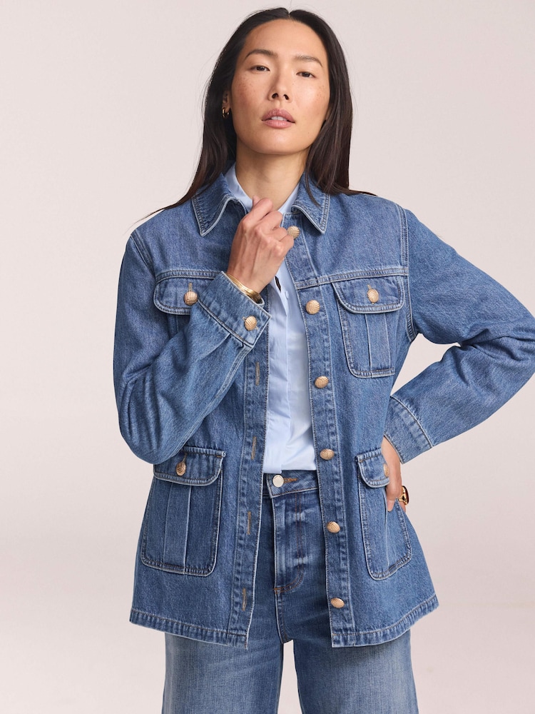 Mint Velvet Blue Denim Shacket - Image 1 of 7 Mint Velvet Blue Denim Shacket - Image 1 of 7