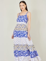 Yumi Blue Patchwork Print Tiered Maxi Dress - Image 2 of 5