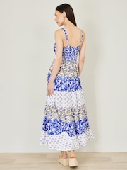 Yumi Blue Patchwork Print Tiered Maxi Dress - Image 4 of 5