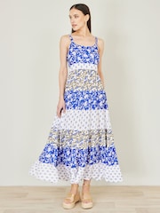 Yumi Blue Patchwork Print Tiered Maxi Dress - Image 5 of 5