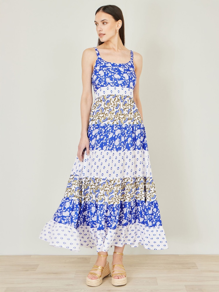 Yumi Blue Patchwork Print Tiered Maxi Dress - Image 5 of 5 Yumi Blue Patchwork Print Tiered Maxi Dress - Image 5 of 5