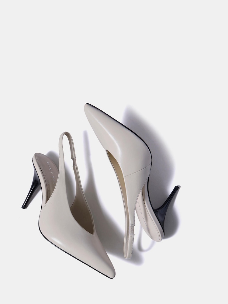 Mint Velvet Grey Kat Leather Slingback Heels - Image 6 of 6