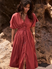 Mint Velvet Red Cotton Midi Dress - Image 1 of 8