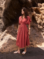 Mint Velvet Red Cotton Midi Dress - Image 2 of 8
