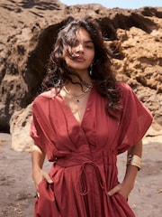 Mint Velvet Red Cotton Midi Dress - Image 6 of 8