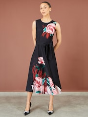 Yumi Black Abstract Floral Skater Midi Dress - Image 2 of 5