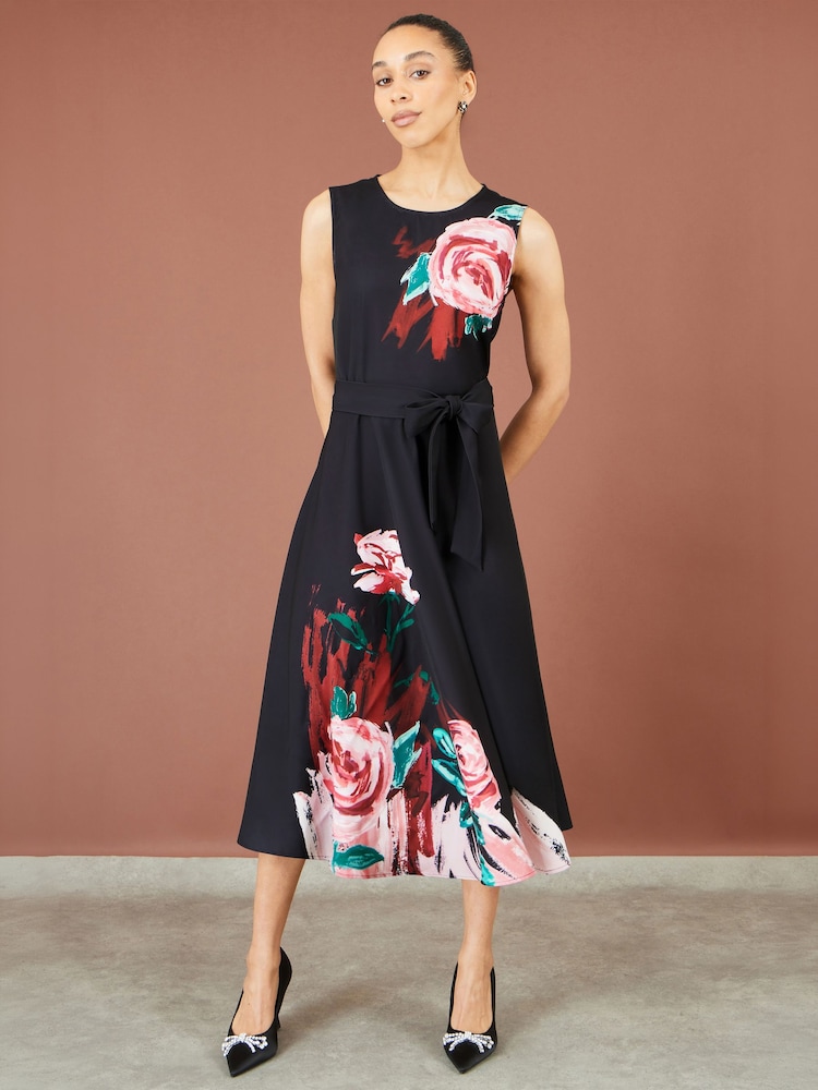 Yumi Black Abstract Floral Skater Midi Dress - Image 2 of 5 Yumi Black Abstract Floral Skater Midi Dress - Image 2 of 5