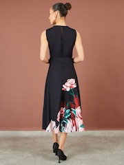 Yumi Black Abstract Floral Skater Midi Dress - Image 4 of 5