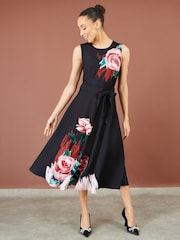 Yumi Black Abstract Floral Skater Midi Dress - Image 5 of 5