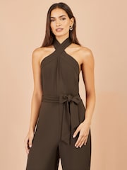 Yumi Brown Cross Over Halter Neck Jumpsuit - Image 2 of 5