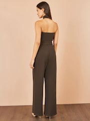 Yumi Brown Cross Over Halter Neck Jumpsuit - Image 4 of 5