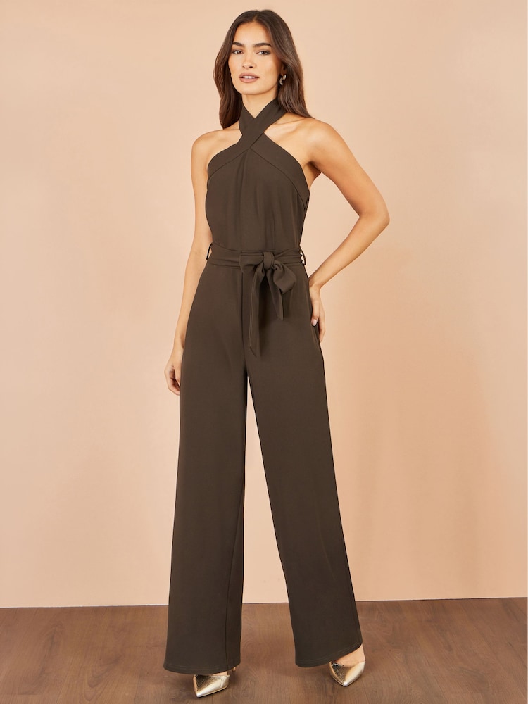 Yumi Brown Cross Over Halter Neck Jumpsuit - Image 5 of 5 Yumi Brown Cross Over Halter Neck Jumpsuit - Image 5 of 5